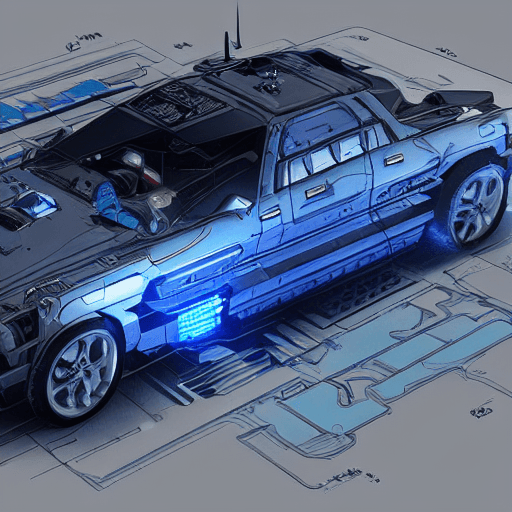 AI generated: a blueprint of a cyberpunk car
