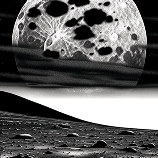 AI generated: landscape on the moon. black sky.
