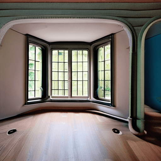 AI generated: High resolution photography interior design, dreamy sunken living room conversation pit, wooden floo...