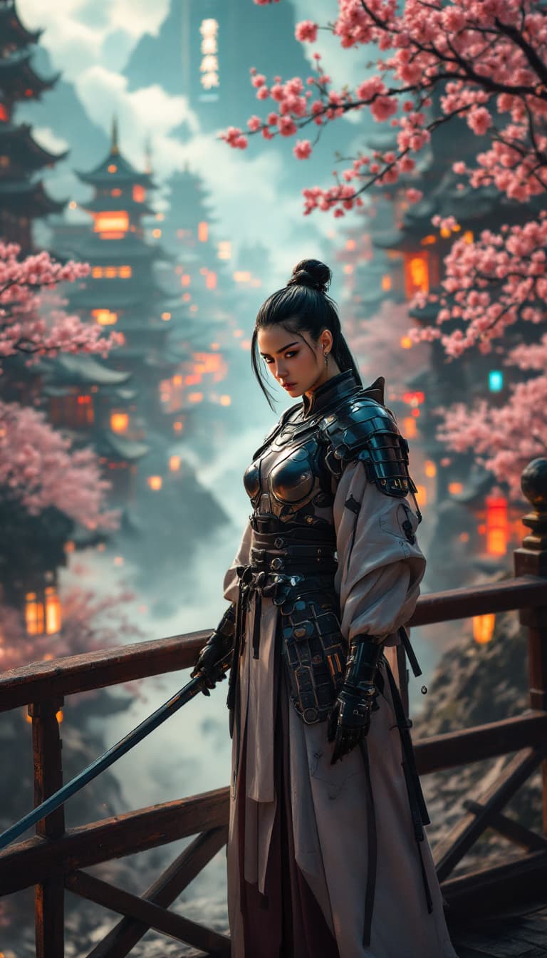 AI generated: A stunning, avant-garde interpretation of a Samurai Warrior, featuring a modern woman as a Samurai, ...