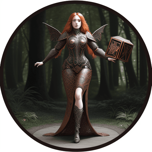 AI generated: A full body photo shot of a woman with long red hair and white Victorian Black Ebony wood armor, ins...