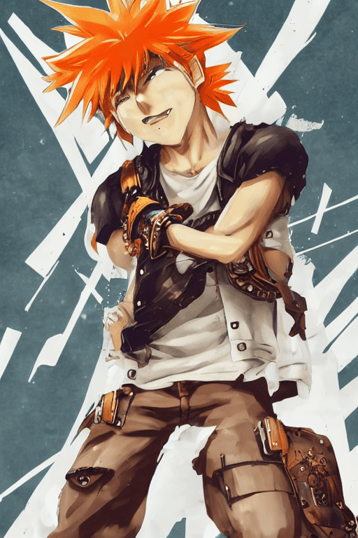 AI generated: game 2d art, image of a young man with light orange hair, 16 years old, brown eyes, white tank top, ...