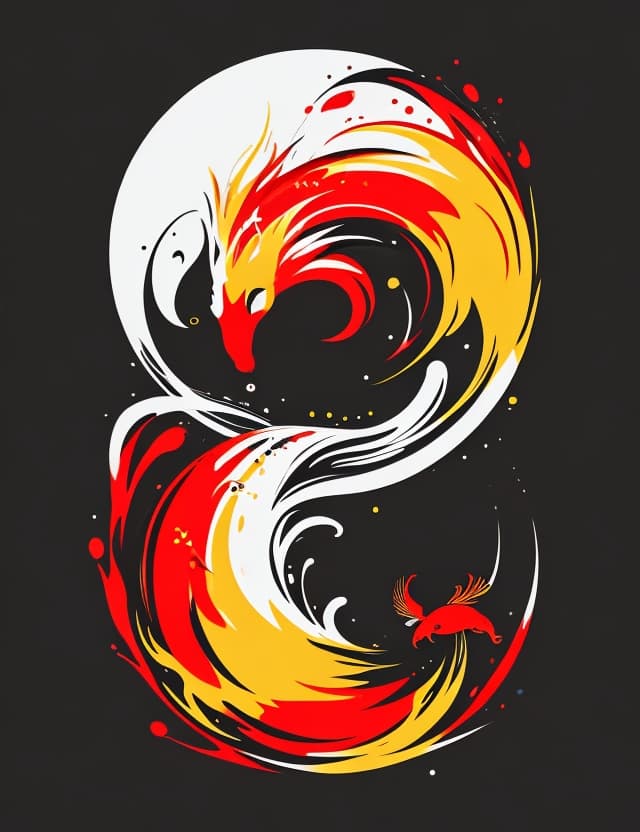 AI generated: red yellow white colorful logo, minimalist logo illustration of vector art of an koi fish, front fac...