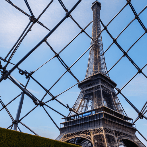 AI generated: Picturesque Eiffel Tower in Paris, elegant iron lattice structure against the blue sky, tourists enj...