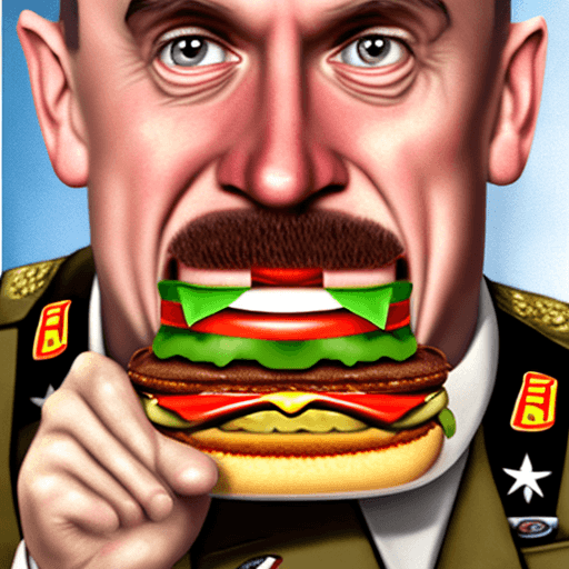 AI generated: Hyper realistic Adofl Hitler avid eat burger McDonalds