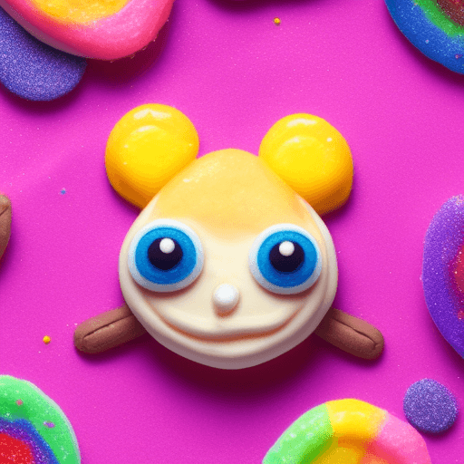 AI generated: cosmos of realistic pascal colorful strip sweets mascot with sugar sprinkles and two large glassed e...
