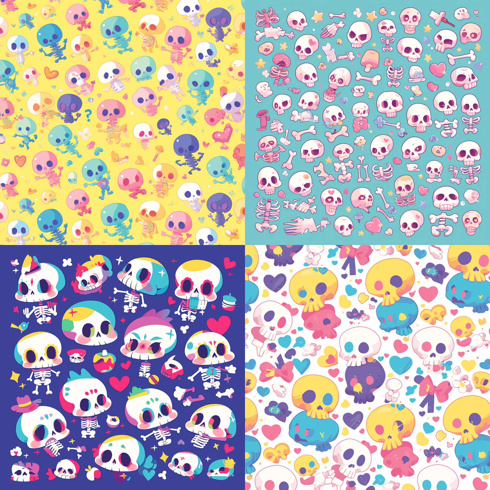 AI generated: A vector pattern of cute cartoon a human full body skeleton, vibrant colors, in the style of cute ka...