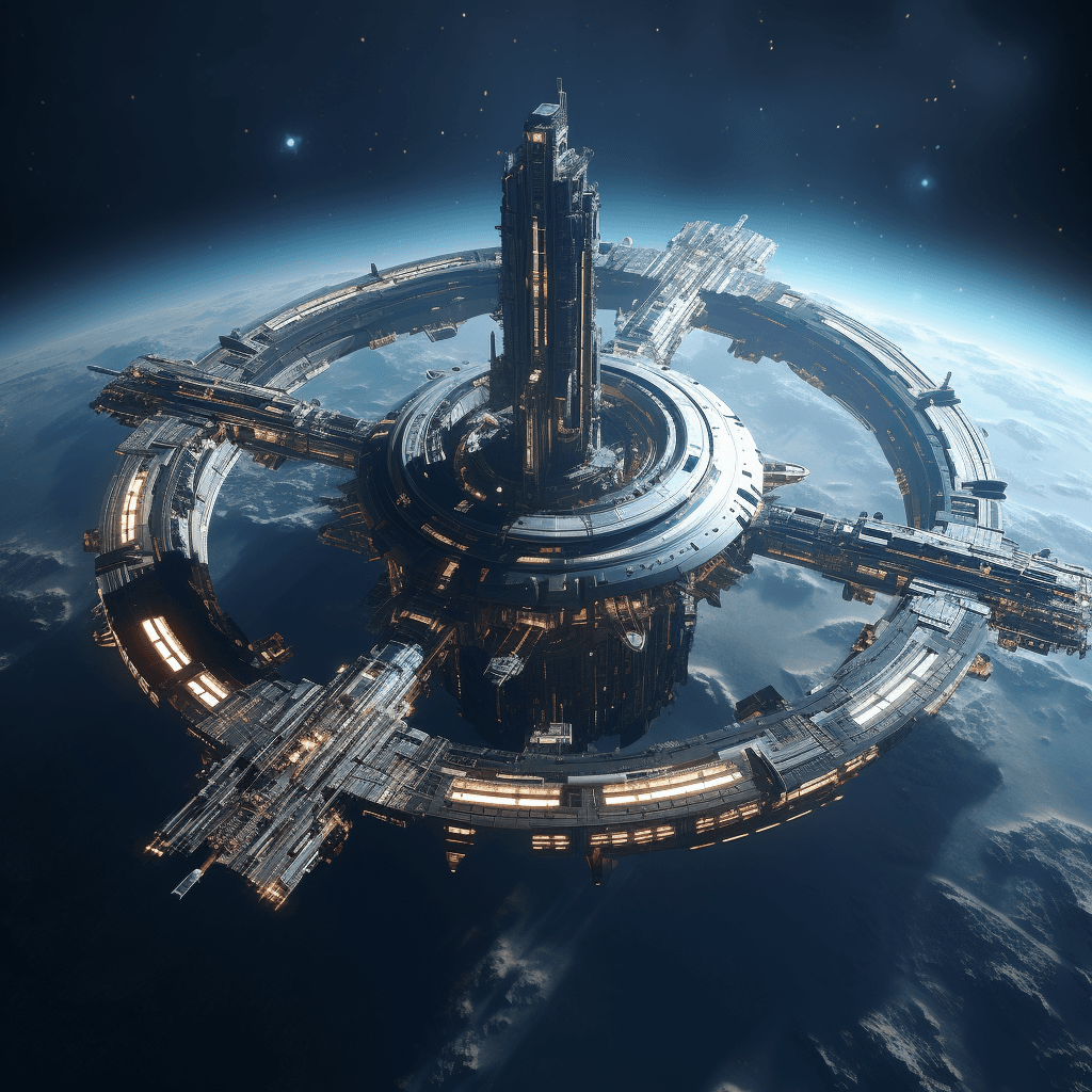 AI generated: wide angle shot of a futuristic space station floating in space, trending on artstation, sharp focus...