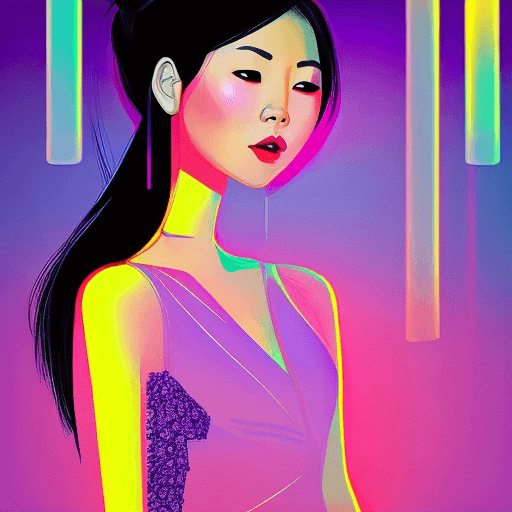 AI generated: asian girl wearing an elegant top or dress at night, in the style of iconic album covers, neon-infus...