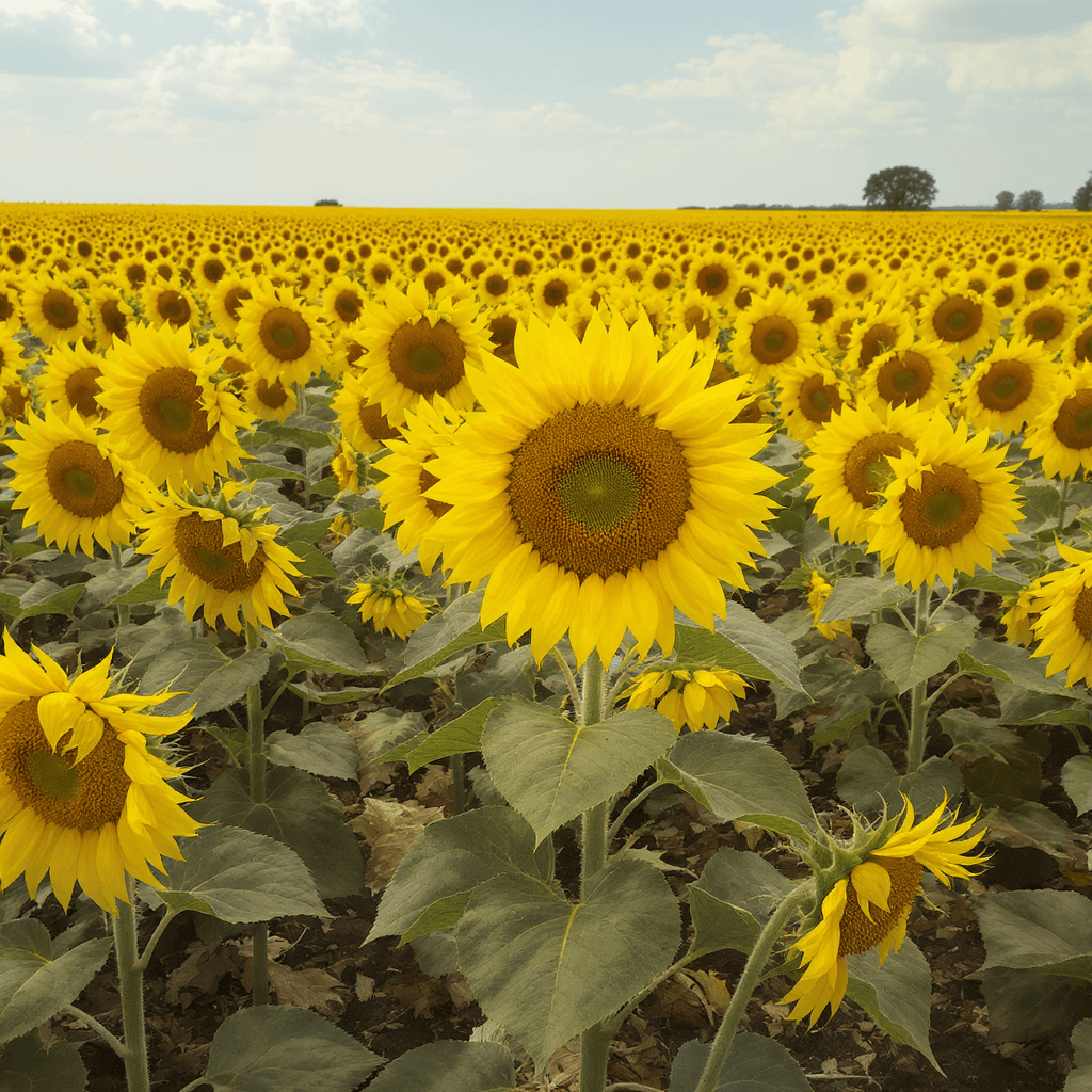 AI generated: group of dancing sunflowers in a field