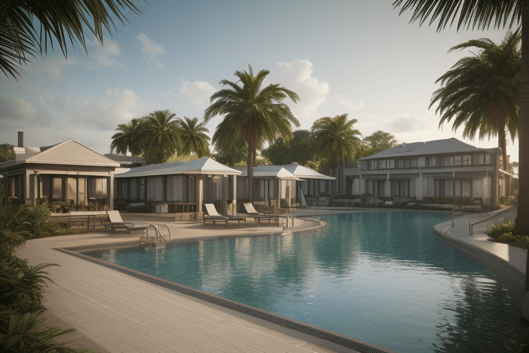 AI generated: city type resort,life,neoclassic,pool,photo realistic,4k,ultra realistic,modern,corona render,3dsmax...
