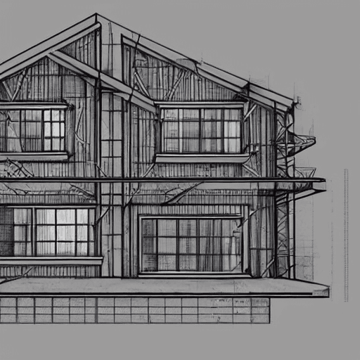 AI generated: construction site, House plans, architecture, vintage, artgerm, deviantart, flat design
