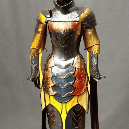 AI generated: Female warrior, armor made from stained glass