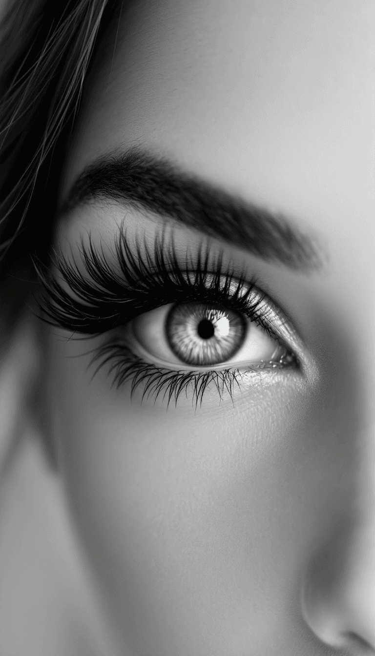 AI generated: Create a black and white phone wallpaper featuring a woman's eye gazing directly at the camera. Emph...