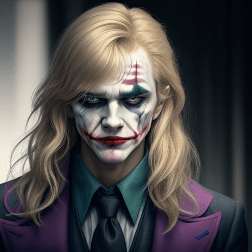 AI generated: A man with long bangs and shoulder-length blond hair stands in the foreground of the image. He has s...