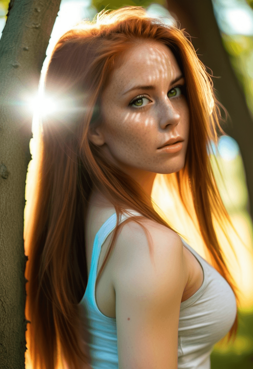 AI generated: This is a photograph a woman with long, straight, auburn hair. The photograph is taken from the side...