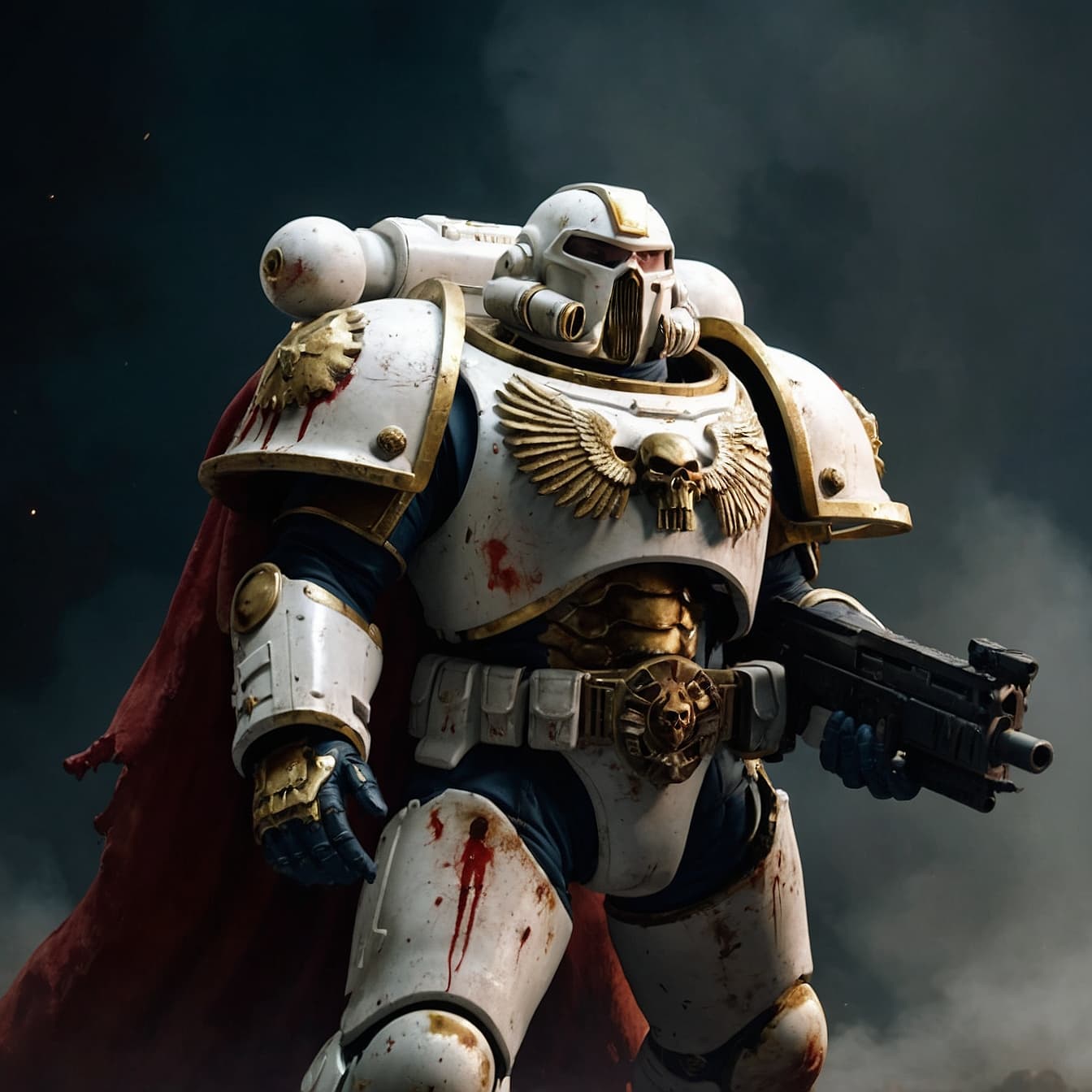 AI generated: very high detailed Spacemarine,photorealistic,warhammer 40000,weapon, in a battle scene,shiny,raytra...