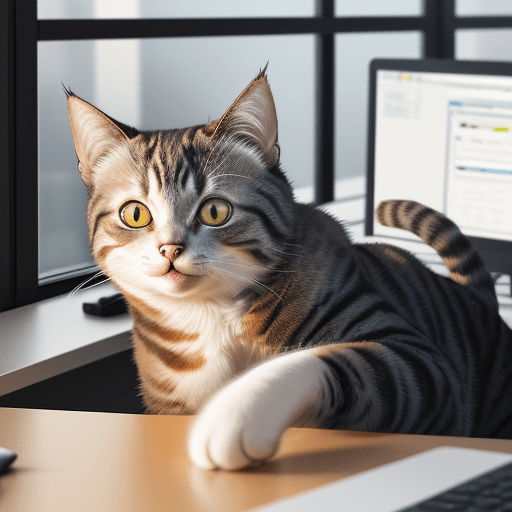 AI generated: cat is working at the office, acting like human, photorealistic, high details, masterpeace, 4k --v 5...