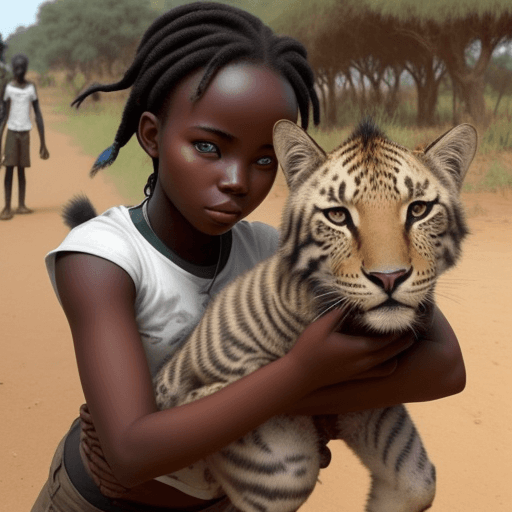 AI generated: Should the young person rescuing animals in africa. The picture should be inspiring and have deep me...