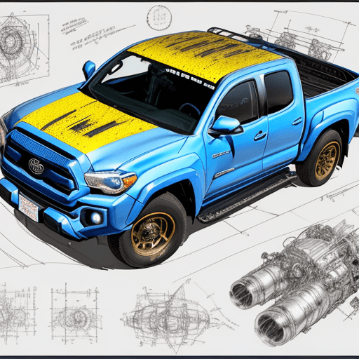 AI generated: sketches blueprint of Toyota Tacoma TRD Pro warp engine, warp bubble configurations, hyperdrive engi...