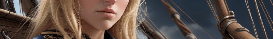 AI generated:  a stunning realistic photograph portrait of a beautiful blonde 20 year old woman, (aboard a pirate ...