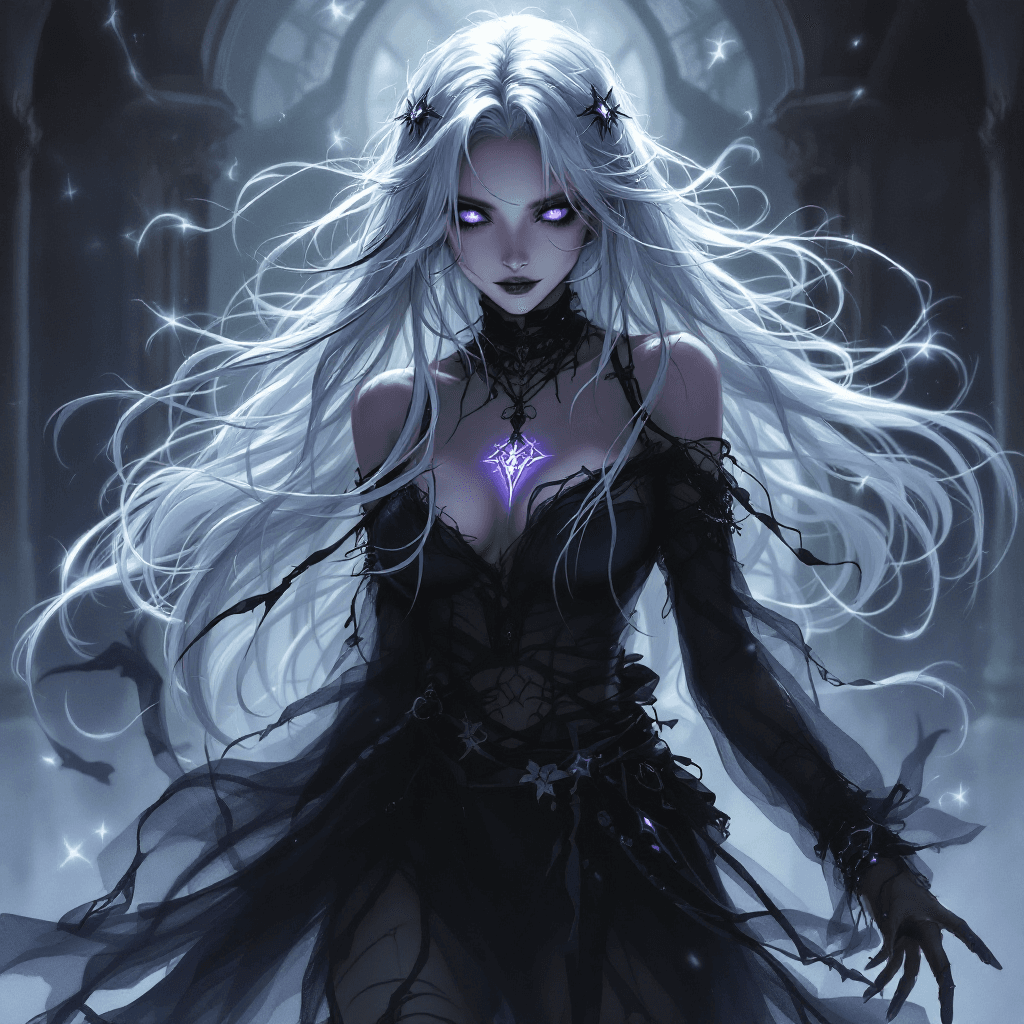 AI generated: 19. The Spectral Blade Dancer: A haunting figure with long, flowing, silver hair that seems to move ...