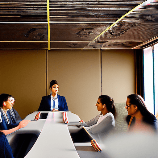 AI generated: Genera una imagen que represente un equipo de cinco personas (tres mujeres y dos hombres) sentados a...