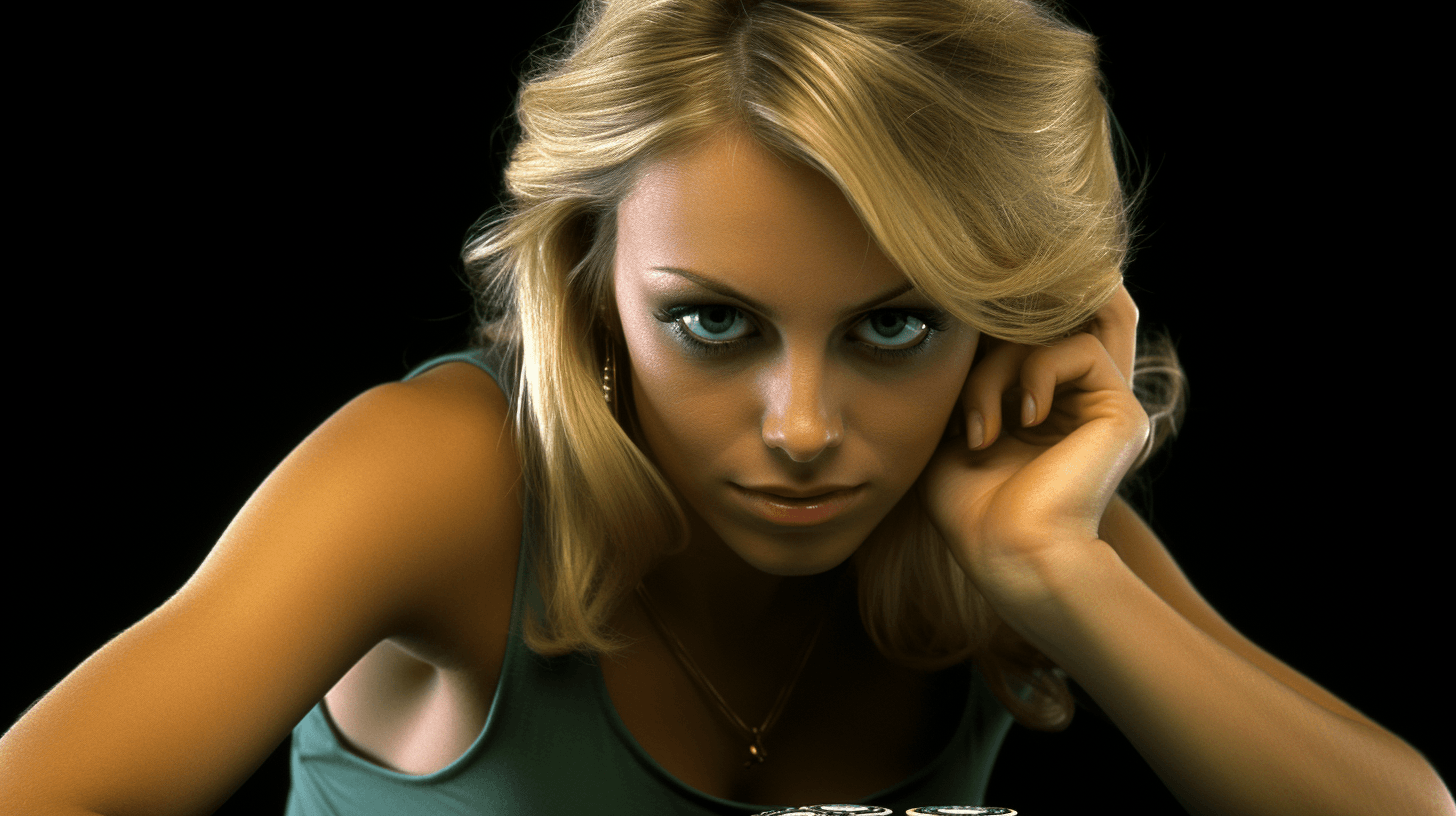AI generated: hot female live casino dealer, blackjack table, Beauty Photography, Close-up of a joyful woman looki...