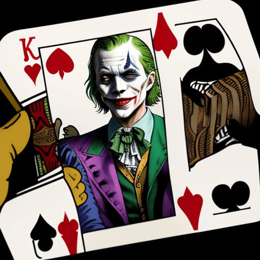 AI generated: A vintage color photo of the JoKeR holding up an Ace playing card, 35mm photography in the style of ...