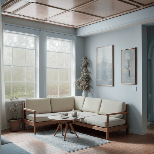 AI generated: High resolution photography interior design, dreamy sunken living room conversation pit, wooden floo...
