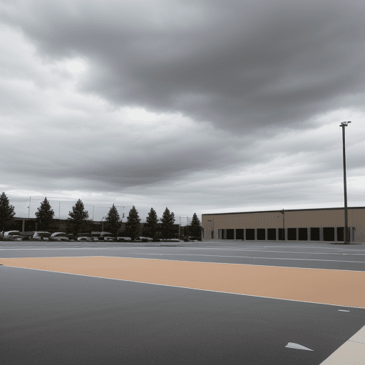 AI generated: giant and empty parking lot. Cloudy day. No building
