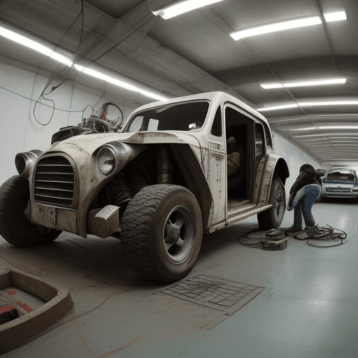 AI generated: MECANICO DE AUTOS TRABAJANDO EN UN AUTO CHOCADO
