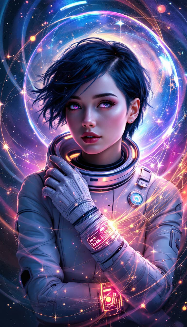 AI generated: "Stellar Cartographer in Cosmic Swirls": A mesmerizing abstract painting captures the wonder of a 28...