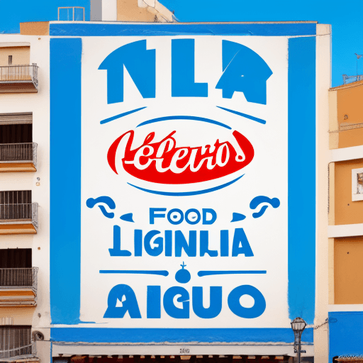 AI generated: Un logotipo con las letras FUENGIROLA FOOD, las letras en color azul intenso, con un fondo en color ...