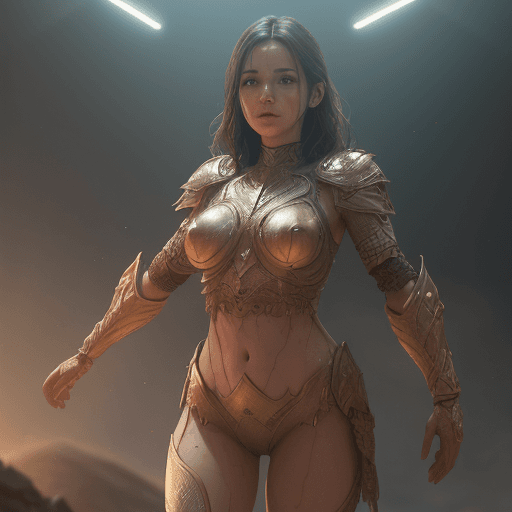 AI generated: 1girl, a real perfect female anatomy of brunette, sweaty naked upper body, light high ornamented arm...