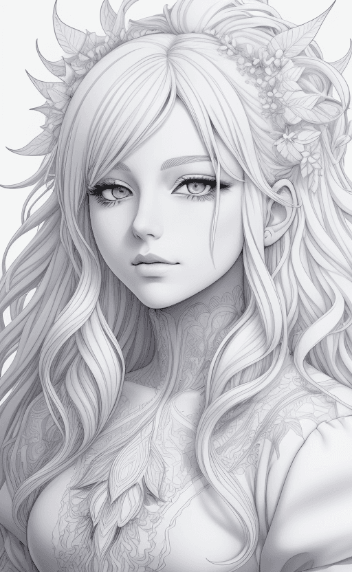 AI generated: coloring page Anime portrait clean line art, black pen line high detail,,wild dynamic white hair, wo...