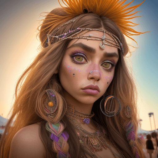 AI generated: Human, woman, looking into camera, highly detailed, HDR, 8k. long hair. big lips. big eyes. coachell...