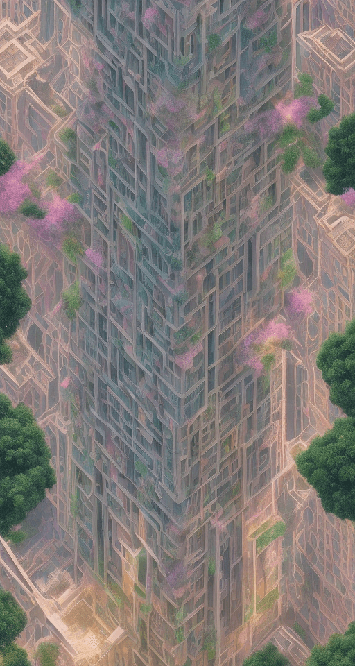 AI generated: a building from the front, pictures of beautiful urban backgrounds where space plants grow in hyperr...