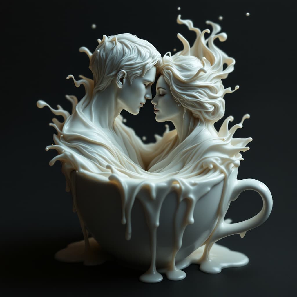 AI generated: "hyperrealism a surreal and artistic representation of a male and female couple sculpted from white ...