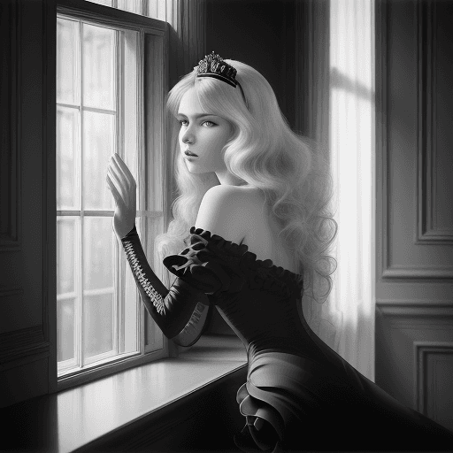 AI generated: a black and white picture of a woman looking through the window, in the style of duffy sheridan, ann...