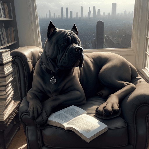 AI generated: Photo of an ultra-realistic Cane Corso dog, sleeping, in an armchair, light coming through the windo...