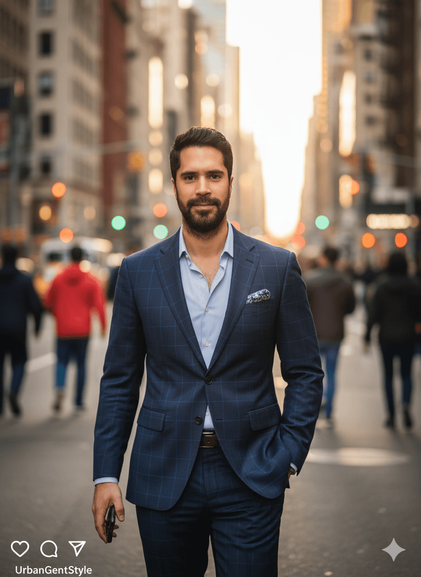 AI generated: "Foto ultra-realista estilo lifestyle de un(a) hombre influencer en calle urbana, vistiendo traje el...