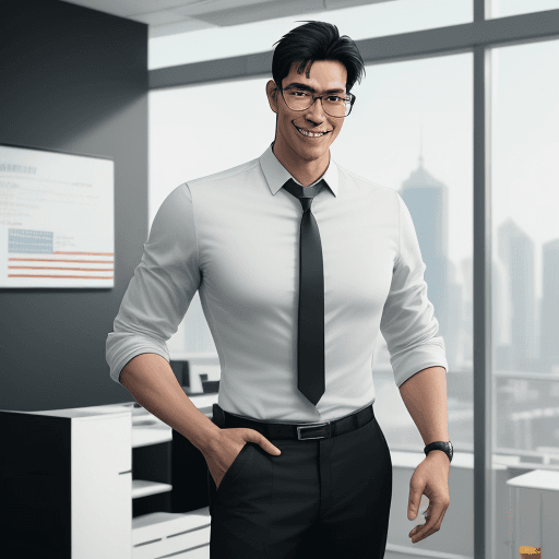 AI generated:  tall and strong , handsome guy, with masculine face feature, with cool glasses,east asian man,with ...
