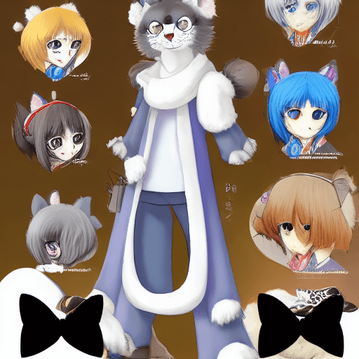 AI generated: anime-style cartoon high quality furry anthro sfw reference sheet. solo fluffy male snow leopard wit...