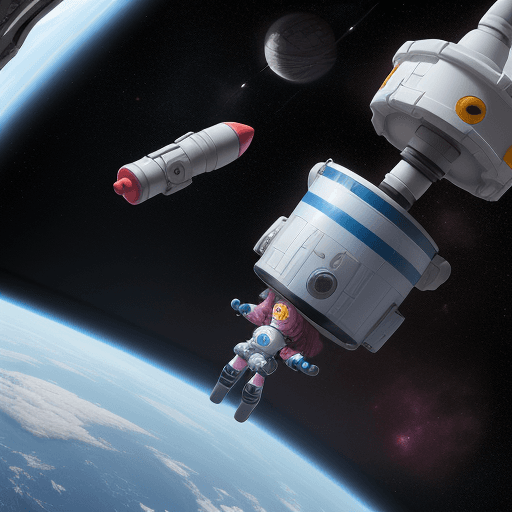 AI generated: a girl rescuing her small robot in the space



