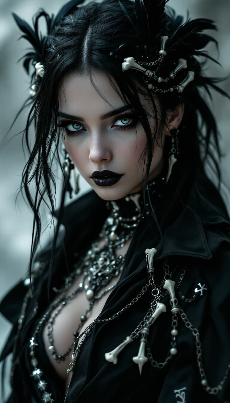 AI generated: An ultra-realistic, full-body portrait of a captivating gothic shadowmancer woman, radiating dark po...