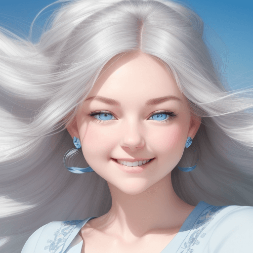 AI generated: A beautiful woman with flowing open hair, grey on the whiter and brighter side, her light blue eyes ...