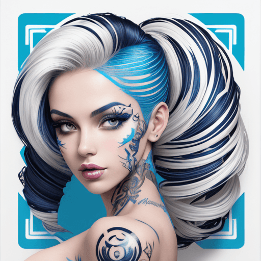 AI generated: beauty beauty model tattoo designs by karimah, hair coloring for a woman, in the style of silkscreen...