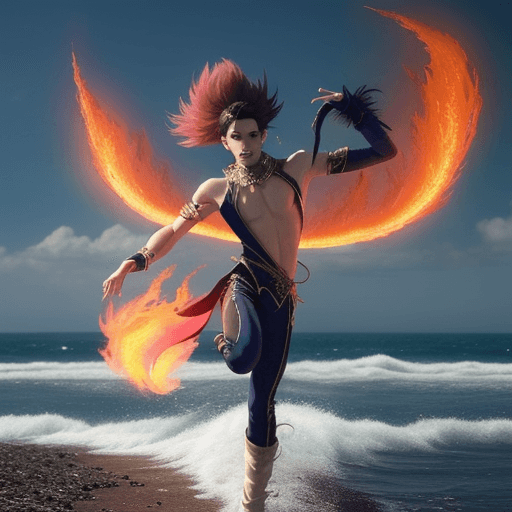 AI generated: Photo of a young adult anime protagonist wearing high fashion fantasy male dancer outfit running tho...