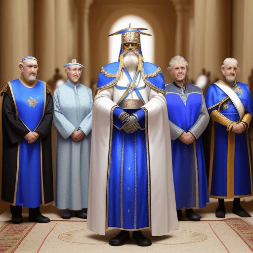 AI generated: Characters: Roboam, the elders of Israel
Description: Roboam, dressed in royal robes, stands before ...